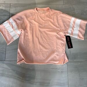 NWT Betsy Johnson Pink and White Striped Sleeve Top (Sweatshirt material)